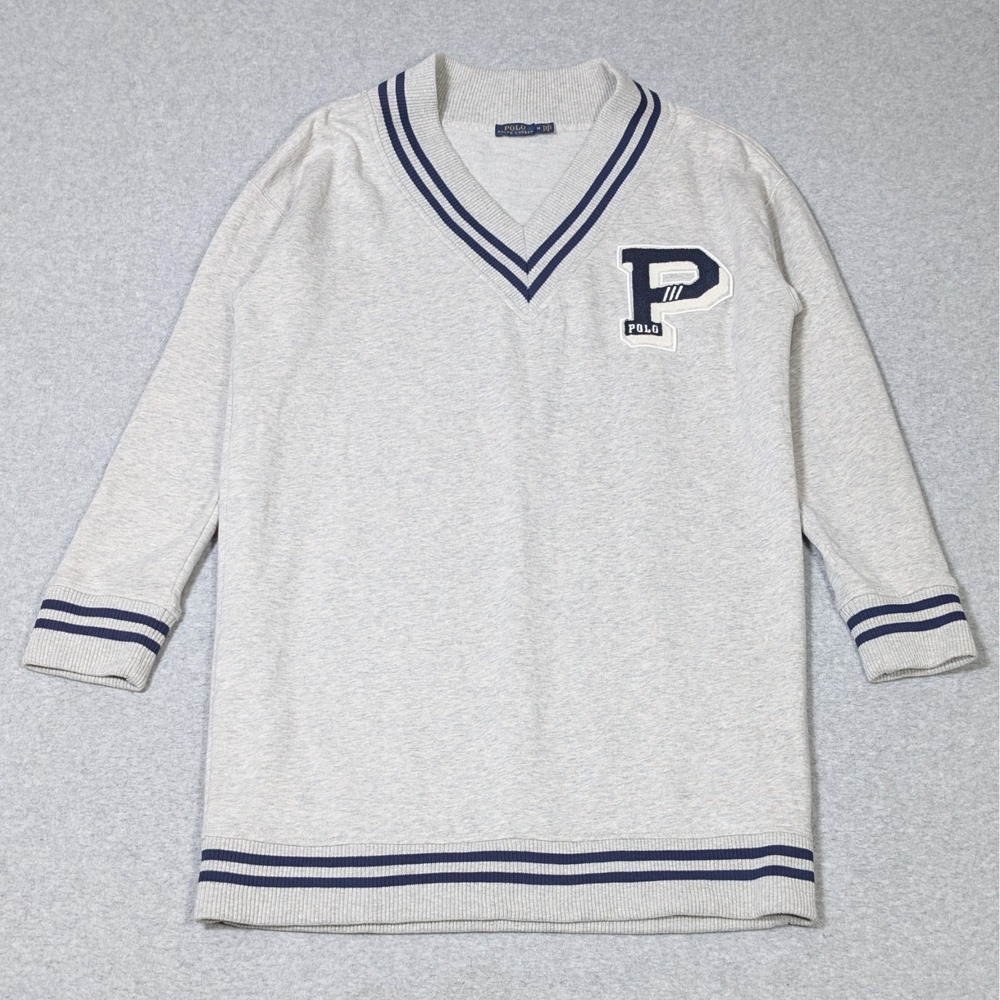 Polo Ralph Lauren V-Neck Letterman Sweater Dress Womens Size Medium Oversized